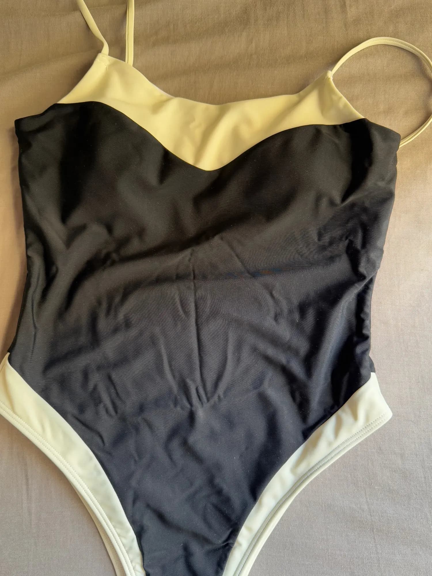 Colorblock High Rise One Piece Swimsuit - Cream & Black